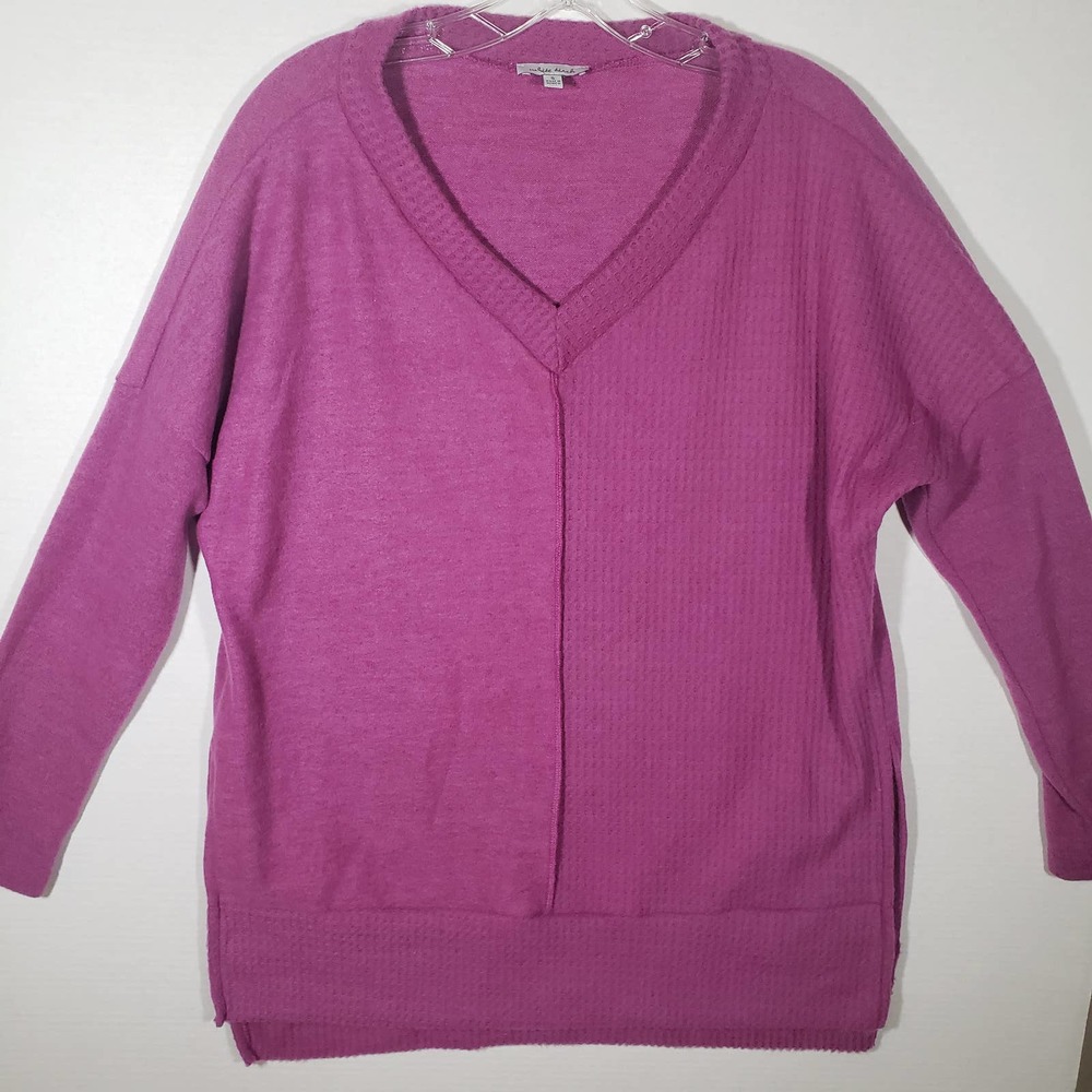 White Birch Purple Pullover Sweater V-Neck Fleece Waffle Sz S